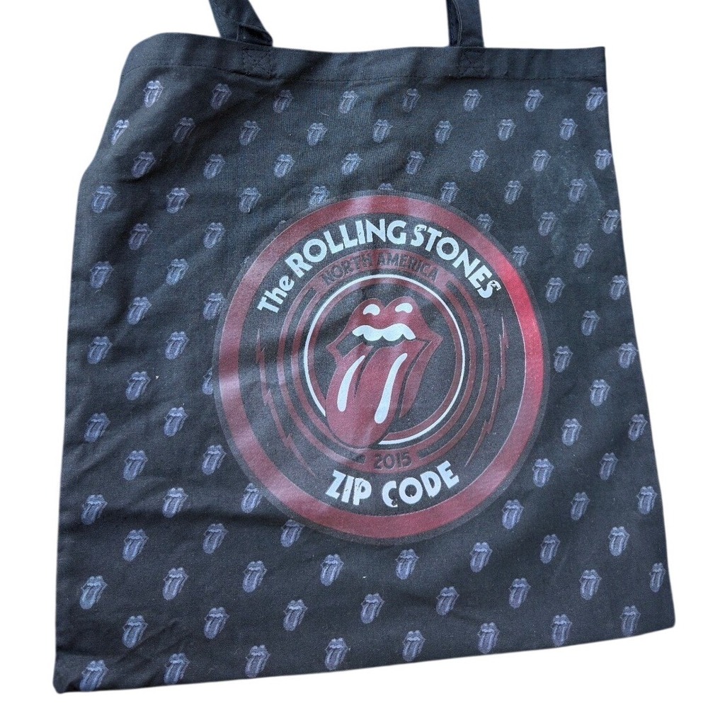 The Rolling Stones Reusable Tote Bag Black Cotton Canvas Zip Code 2015 Tour
